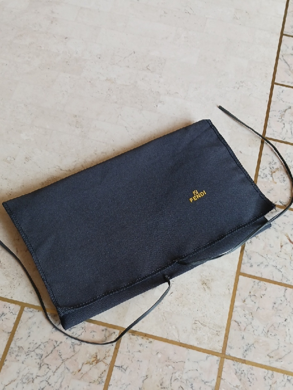 Fendi - Vintage black satin accessories Pouch,w/ tie straps, New, Authentic